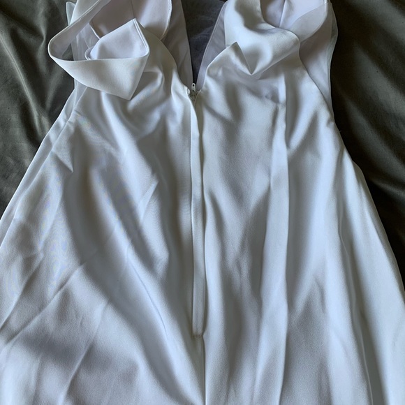 White Azazie mermaid stretch crepe chapel train wedding dress size 8 - Picture 14 of 15